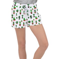 Cactus Plants Background Pattern Seamless Women s Velour Lounge Shorts