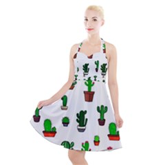 Cactus Plants Background Pattern Seamless Halter Party Swing Dress  by Maspions