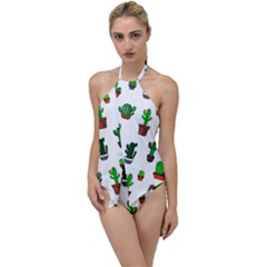 Cactus Plants Background Pattern Seamless Go With The Flow One Piece Swimsuit