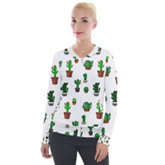 Cactus Plants Background Pattern Seamless Velvet Zip Up Jacket