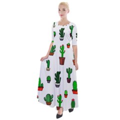 Cactus Plants Background Pattern Seamless Half Sleeves Maxi Dress by Maspions