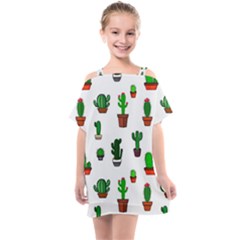 Cactus Plants Background Pattern Seamless Kids  One Piece Chiffon Dress