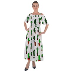 Cactus Plants Background Pattern Seamless Shoulder Straps Boho Maxi Dress  by Maspions