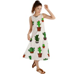 Cactus Plants Background Pattern Seamless Summer Maxi Dress by Maspions