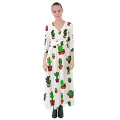 Cactus Plants Background Pattern Seamless Button Up Maxi Dress