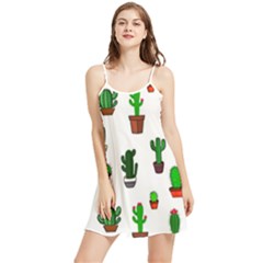 Cactus Plants Background Pattern Seamless Summer Frill Dress