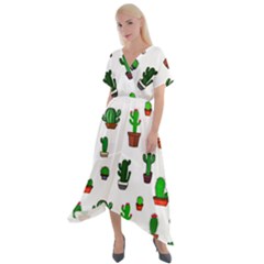 Cactus Plants Background Pattern Seamless Cross Front Sharkbite Hem Maxi Dress by Maspions