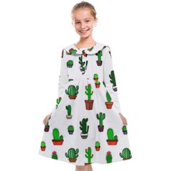 Cactus Plants Background Pattern Seamless Kids  Midi Sailor Dress by Maspions