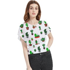 Cactus Plants Background Pattern Seamless Butterfly Chiffon Blouse