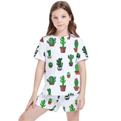 Cactus Plants Background Pattern Seamless Kids  T-shirt And Sports Shorts Set