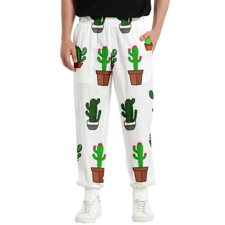 Cactus Plants Background Pattern Seamless Men s Elastic Waist Pants