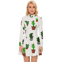 Cactus Plants Background Pattern Seamless Long Sleeve Velour Longline Dress