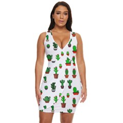 Cactus Plants Background Pattern Seamless Draped Bodycon Dress