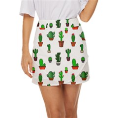 Cactus Plants Background Pattern Seamless Mini Front Wrap Skirt