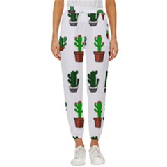 Cactus Plants Background Pattern Seamless Women s Cropped Drawstring Pants by Maspions