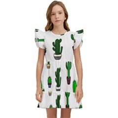 Cactus Plants Background Pattern Seamless Kids  Winged Sleeve Dress by Maspions