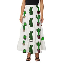 Cactus Plants Background Pattern Seamless Tiered Ruffle Maxi Skirt