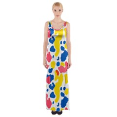 Colored Blots Painting Abstract Art Expression Creation Color Palette Paints Smears Experiments Mode Thigh Split Maxi Dress by Maspions