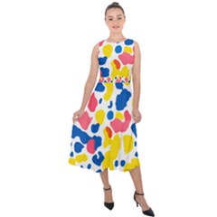 Colored Blots Painting Abstract Art Expression Creation Color Palette Paints Smears Experiments Mode Midi Tie-back Chiffon Dress