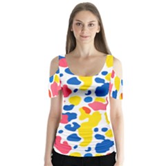 Colored Blots Painting Abstract Art Expression Creation Color Palette Paints Smears Experiments Mode Butterfly Sleeve Cutout T-shirt 