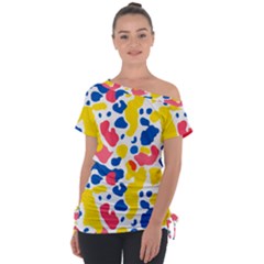 Colored Blots Painting Abstract Art Expression Creation Color Palette Paints Smears Experiments Mode Off Shoulder Tie-up T-shirt