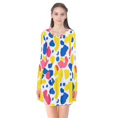 Colored Blots Painting Abstract Art Expression Creation Color Palette Paints Smears Experiments Mode Long Sleeve V-neck Flare Dress