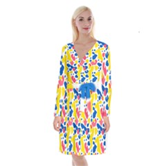 Colored Blots Painting Abstract Art Expression Creation Color Palette Paints Smears Experiments Mode Long Sleeve Velvet Front Wrap Dress