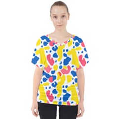 Colored Blots Painting Abstract Art Expression Creation Color Palette Paints Smears Experiments Mode V-neck Dolman Drape Top