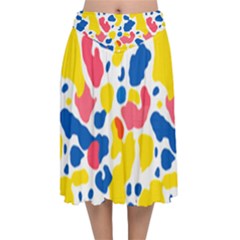 Colored Blots Painting Abstract Art Expression Creation Color Palette Paints Smears Experiments Mode Velvet Flared Midi Skirt