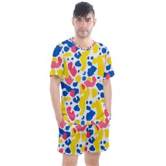 Colored Blots Painting Abstract Art Expression Creation Color Palette Paints Smears Experiments Mode Men s Mesh T-shirt And Shorts Set