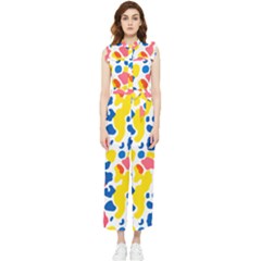 Colored Blots Painting Abstract Art Expression Creation Color Palette Paints Smears Experiments Mode Women s Frill Top Chiffon Jumpsuit