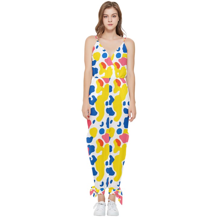 Colored Blots Painting Abstract Art Expression Creation Color Palette Paints Smears Experiments Mode Sleeveless Tie Ankle Chiffon Jumpsuit