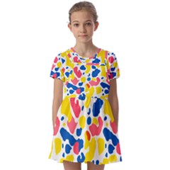 Colored Blots Painting Abstract Art Expression Creation Color Palette Paints Smears Experiments Mode Kids  Short Sleeve Pinafore Style Dress