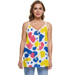 Colored Blots Painting Abstract Art Expression Creation Color Palette Paints Smears Experiments Mode Casual Spaghetti Strap Chiffon Top by Maspions