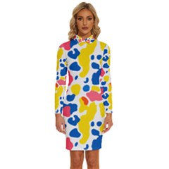 Colored Blots Painting Abstract Art Expression Creation Color Palette Paints Smears Experiments Mode Long Sleeve Shirt Collar Bodycon Dress by Maspions