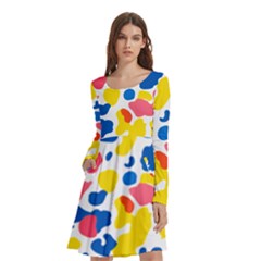 Colored Blots Painting Abstract Art Expression Creation Color Palette Paints Smears Experiments Mode Long Sleeve Knee Length Skater Dress With Pockets by Maspions