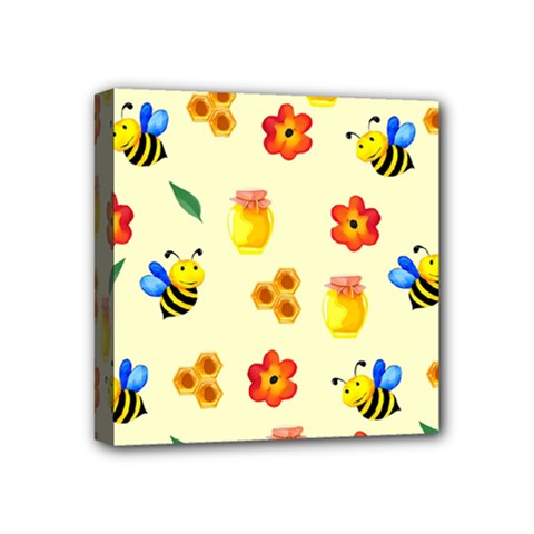 Seamless Honey Bee Texture Flowers Nature Leaves Honeycomb Hive Beekeeping Watercolor Pattern Mini Canvas 4  X 4  (stretched)