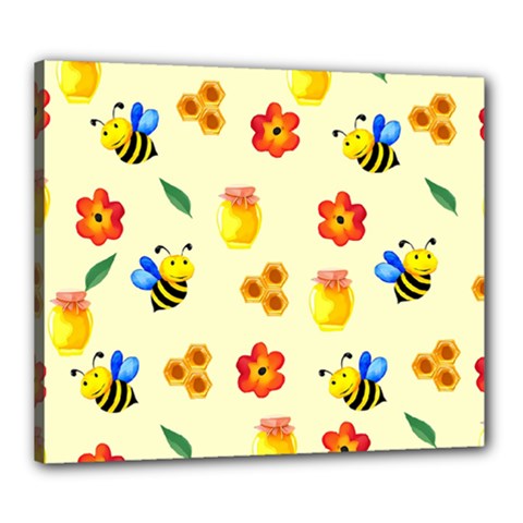 Seamless Honey Bee Texture Flowers Nature Leaves Honeycomb Hive Beekeeping Watercolor Pattern Canvas 24  X 20  (stretched)