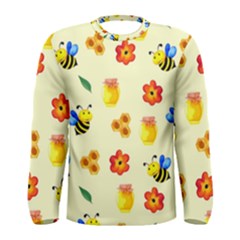 Seamless Honey Bee Texture Flowers Nature Leaves Honeycomb Hive Beekeeping Watercolor Pattern Men s Long Sleeve T-shirt by Maspions