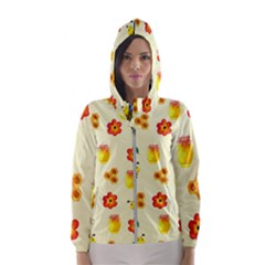 Seamless Honey Bee Texture Flowers Nature Leaves Honeycomb Hive Beekeeping Watercolor Pattern Women s Hooded Windbreaker by Maspions