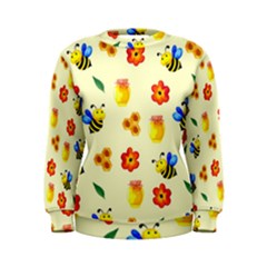 Seamless Honey Bee Texture Flowers Nature Leaves Honeycomb Hive Beekeeping Watercolor Pattern Women s Sweatshirt by Maspions