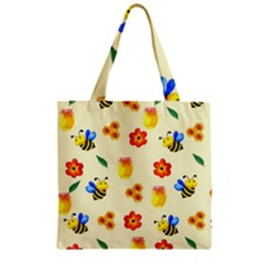 Seamless Honey Bee Texture Flowers Nature Leaves Honeycomb Hive Beekeeping Watercolor Pattern Zipper Grocery Tote Bag by Maspions