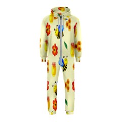 Seamless Honey Bee Texture Flowers Nature Leaves Honeycomb Hive Beekeeping Watercolor Pattern Hooded Jumpsuit (kids)