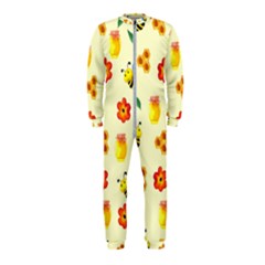 Seamless Honey Bee Texture Flowers Nature Leaves Honeycomb Hive Beekeeping Watercolor Pattern Onepiece Jumpsuit (kids)