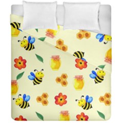 Seamless Honey Bee Texture Flowers Nature Leaves Honeycomb Hive Beekeeping Watercolor Pattern Duvet Cover Double Side (california King Size)