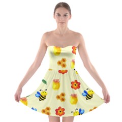 Seamless Honey Bee Texture Flowers Nature Leaves Honeycomb Hive Beekeeping Watercolor Pattern Strapless Bra Top Dress