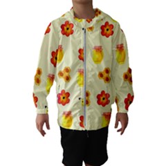 Seamless Honey Bee Texture Flowers Nature Leaves Honeycomb Hive Beekeeping Watercolor Pattern Kids  Hooded Windbreaker