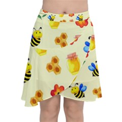 Seamless Honey Bee Texture Flowers Nature Leaves Honeycomb Hive Beekeeping Watercolor Pattern Chiffon Wrap Front Skirt