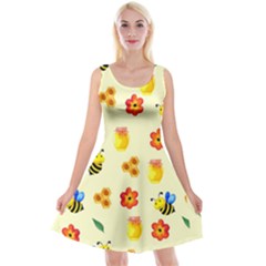 Seamless Honey Bee Texture Flowers Nature Leaves Honeycomb Hive Beekeeping Watercolor Pattern Reversible Velvet Sleeveless Dress