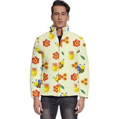 Seamless Honey Bee Texture Flowers Nature Leaves Honeycomb Hive Beekeeping Watercolor Pattern Men s Puffer Bubble Jacket Coat by Maspions